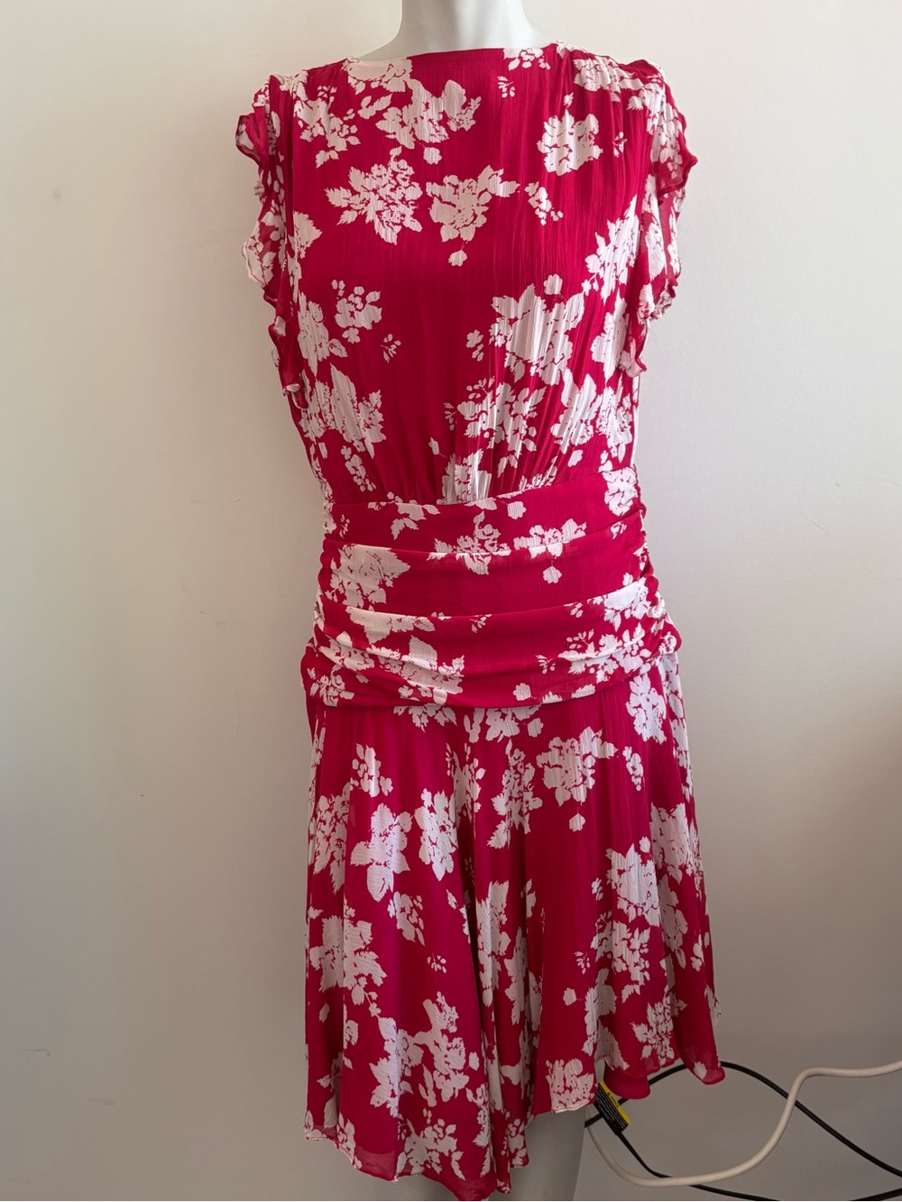 All Saints Pink and White Floral Pleated Dress